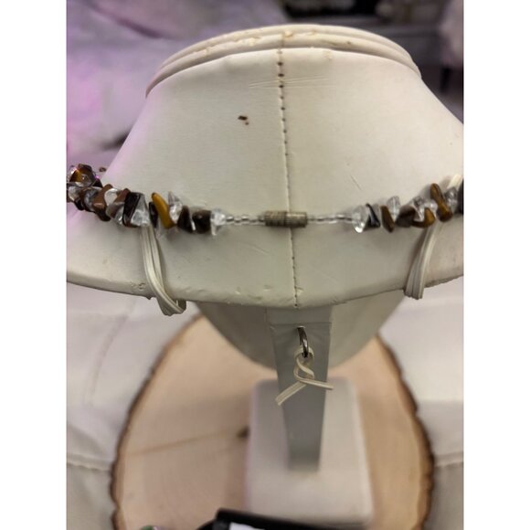 Vintage Gemstone Chip Necklace Tiger’s Eye & Clear Quartz Boho Chic - Picture 5 of 5